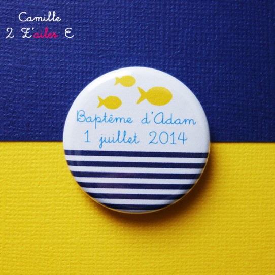 badge magnet 32 marin bleu nuit jaune poisson rayure