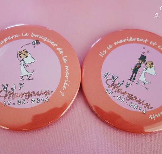 badge magnet miroir 75 evjf dessin bouquet mariée mariés