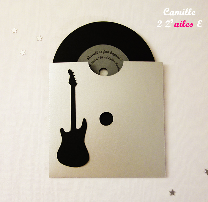 Camille 2 z'ailes E  Faire-part pochette vinyle rock
