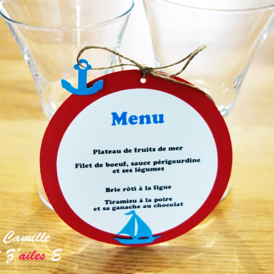 menu marin rond ficelle lin rouge bleu