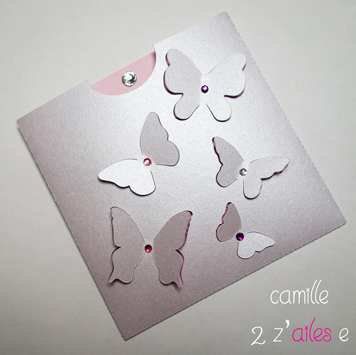 Camille 2 z'ailes E  Faire-part pochette carrée Envolée de papillons