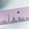 faire-part pochette billet avion lilas blanc irisé violet 1